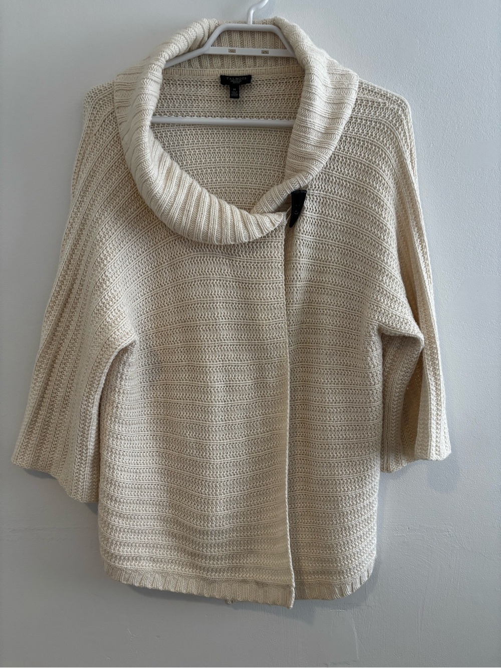 3 for &15😍 Talbots Ivory Open-Front Cowl Cardigan Sweater